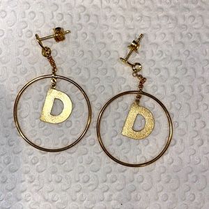 Hanging Earrings with “D” Initial in Hoop